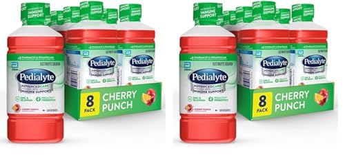 Pedialyte Advanced Care Electrolyte Solution, 1 Liter, 8 Count, with PreActive Prebiotics, Hydration Drink, Cherry Punch (Pack of 2)