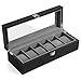 SONGMICS 6 Slots Wooden Watch Box, Watch Case Glass Lid, Watch Holder Removable Watch Pillows, Watch Display Velvet Lining, Metal Clasp, Black UJOW06BK