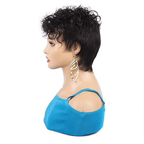 Pixie Cut Wigs Human Hair Loose Curly Hair Machine Made Human Hair Wig Short Bob Wigs For Women Natural Color (Natural Color)
