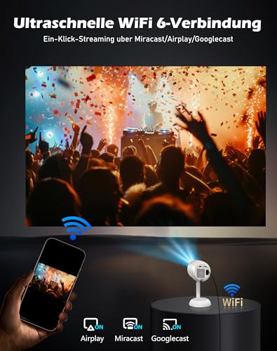 VGKE Mini Projector with Android App, 3D TOF Auto Focus, Automatic Keystone Correction, 16000 Lumens Full HD 4K Support, WiFi6 Bluetooth Portable Projector for Outdoor/Phone/Laptop, White