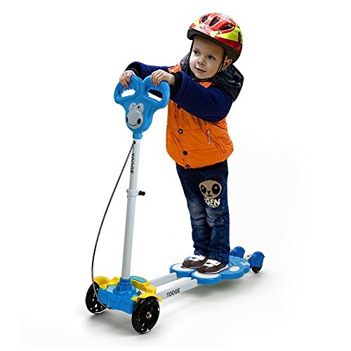 Tooge Four Wheel Scooter in Cute Frog Shap for Kids with Flash and Music, Powered by Riders' Movement, Safe and Secure(Blue)