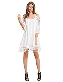 Milumia Women's Summer Cold Shoulder Crochet Lace Sleeve Loose Beach Dress