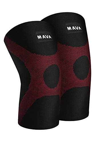 Mava Sports Knee Compression Sleeve Support with Adjustable Strap for Men and Women. Perfect for Joint Pain, Weightlifting, Running, Gym Workout, Squats and Arthritis Relief (Red, X-Small)
