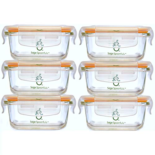 Sage Spoonfuls 6 Piece Tough Glass Tubs Baby Food Storage Containers