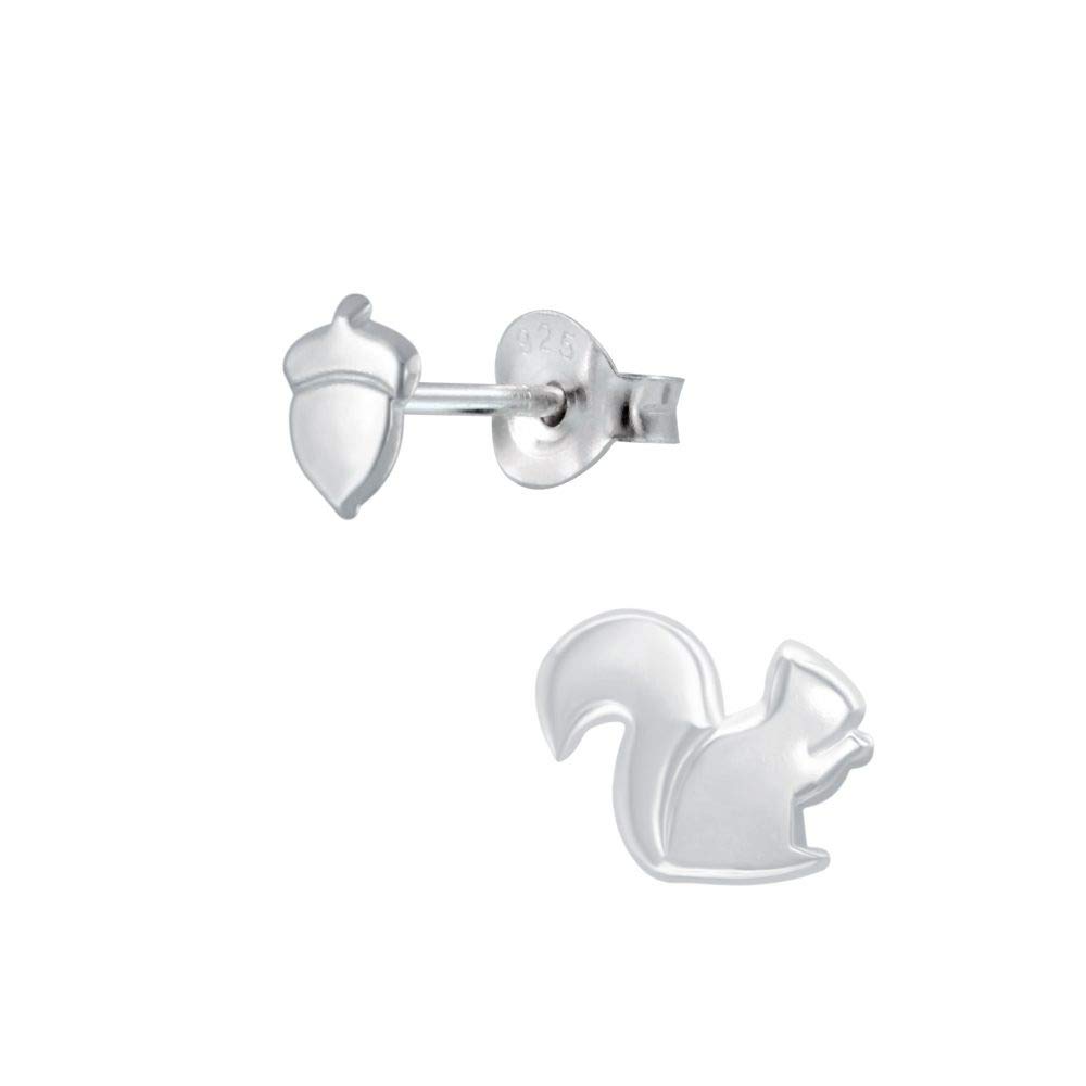 Squirrel And Nut Stud Earrings - 925 Sterling Silver