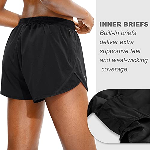 SANTINY Women's Running Shorts with Zipper Pocket Quick Dry Athletic