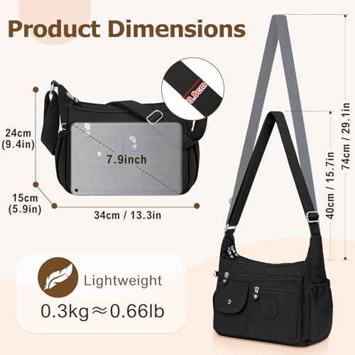BTNEEU Women's Shoulder Bag Nylon Handbags Large Waterproof Multipocket Leisure Messenger Bags with Adjustable Shoulder Strap Messenger Bag for Shopping, Work, Travel