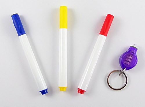 3 Invisible Ink Pen Marker & UV Flashlight Black Light Reactive Red Blue Yellow