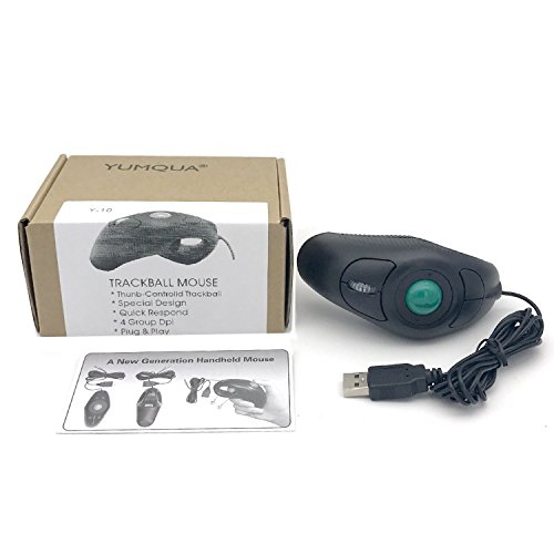 Trackball Mouse, YUMQUA Y-10 Handheld USB Wired Finger Mouse for Computer/Laptop/Mac, Fits Left and Right Handed/Carpal Tunnel Users