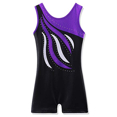 BAOHULU Leotard for Toddler Girls Gymnastics Shorts Sparkle Embroidery Tank Biketards One Piece B165_BlackPurple_140 - Thumbnail 7