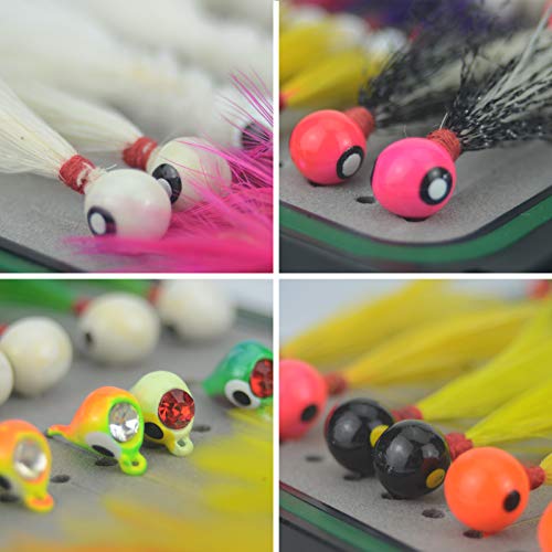 YAZHIDA Little Nipper jig 1/16-1/32oz Hand Tied Marabou Feather jig Fishing Lure kit for Panfish Sunfish Bluegil Perch Walleye Bass
