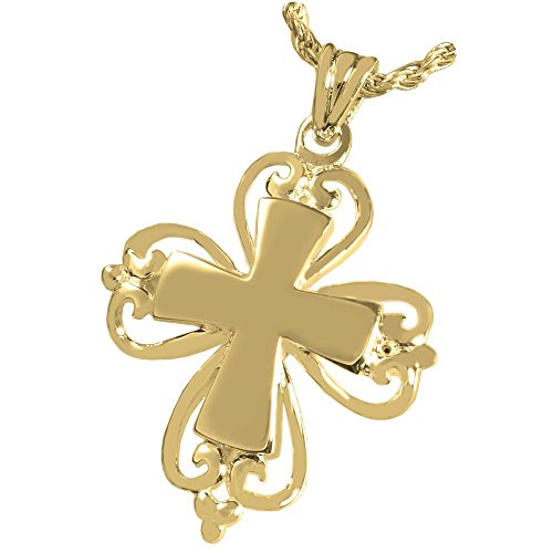 Memorial Gallery MG-3120gp Romantic Cross 14K Gold/Sterling Silver Plating Cremation Pet Jewelry