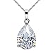 JEWELRIESHOP Super Bling Bling Classic Design Cubic Zirconia CZ Pear Shape Tear Drop Pendant Necklace