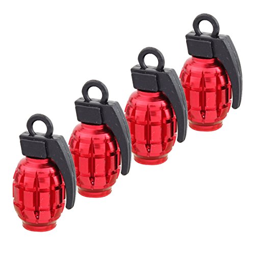 Set Of 4 Grenade Tire Valve Stem Caps - Black, Universal Fit For Car, Truck, Bike