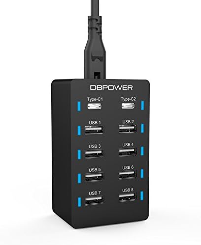 USB Type-C Charger, 60W 10-Port Portable Wall Charger with 2-Port Type-C and 8-Port USB Hub Support Max.3A Output forMacbook, iPhone,Ipad, Power Bank and Android Phones