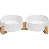 Elevated Ceramic Pet Bowls – Double 13.5oz Raised Cat Dog Bowls with Bamboo Stand | Non-Toxic Ceramic Food Water Dishes | Modern Spill-Resistant Feeder for Small Dogs & Cats