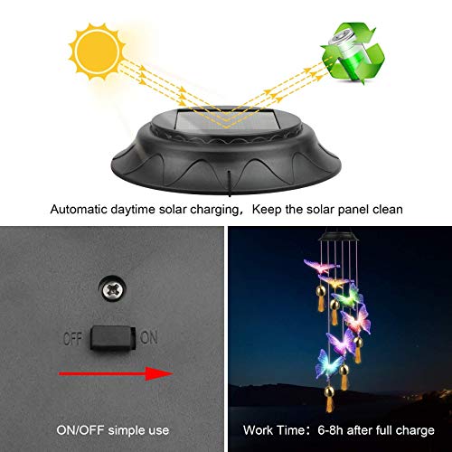 FLYNOVA Wind Chimes Outdoor, Solar Butterfly Wind Chime LED Color Changing Waterproof Decorative Patio Lights for Home Party Yard Garden