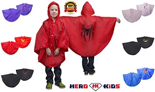 Boys Superhero Red & Black Spider-Man Hooded Polyester Rain Poncho with Matching Carrying Pouch