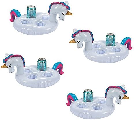 Wish Novelty- 4PK (Holds 16 cups) Unicorn Inflatable Coasters Floating Drink Cup and Can Holder Coasters - Magical Raft Pool Toy Coaster for Soda, Water, Beverages. Fits 16 Total Cups