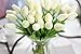 COOBL Artificial Silk Flower High Grade Decorative Tulip Flower Wedding Bouquet Bride Holding Garlands Vine DIY Floral Art Plant Bride Home Decor(20pcs) (White)