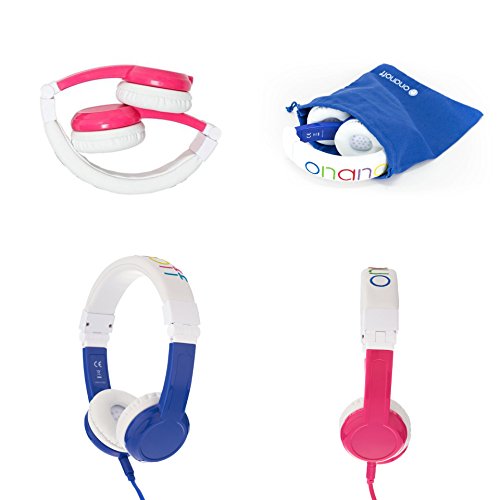 Explore Foldable Volume Limiting Kids Headphones | 2-Pack - Save 10% Compared to Purchasing Single Units | Great for School! | Blue & Pink