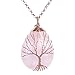 Jovivi Vintage Natural Rose Quartz Crystal Necklace Handmade Wire Wrapped Copper Tree of Life Teardrop Gemstones Chakra Pendant Necklace for Women Mothers Day Gifts