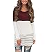 Hount Womens Back Lace Color Block Tunic Tops Long Sleeve T-Shirts Blouses With Striped Hem (X-Large, Wine Red)