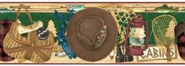 Fishing Items Wallpaper Border - Red - Tackle Box, Rod and Reel…