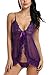Avidlove Sexy Nightwear Deep V Neck Babydoll Flyaway Lingerie Lace Chemises Purple XXL
