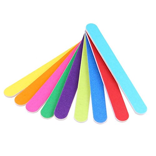 NIPOO 10 PCS Double Sided Nail Files - Colorful Straight Emery Board Cosmetic Manicure Pedicure, 100 180 Grit (Random Color)