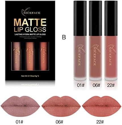 Matte Ink Liquid Lipstick Set, Qisc Long-Lasting Matte Lip Stick Make Up Waterproof Velvet Batom Nude Sexy Lip Gloss Cosmetics Kit-3 Color (B)