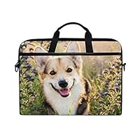 ZZAEO Happy Welsh Corgi Dog Laptop Shoulder Bag Stylish Briefcase Computer Bag with Shoulder Strap Fits for Most 13inch 14inch Laptops Case Sleeve