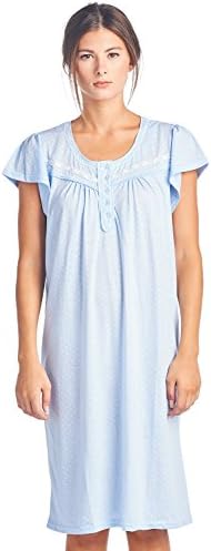 Casual Nights Women's Short Sleeve Polka Dot and Lace Nightgown - Blue - Large