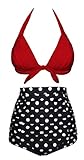 Angerella Vintage High Waisted Two Piece Swimwear Bathing Suits, US6-8, Tag Size L, Red(Polka Dot)