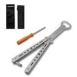 Butterfly Knife Trainer, HTOMT Gold Stainless Steel Blunt Practice Balisong Dull Pocket Training Knives Tool