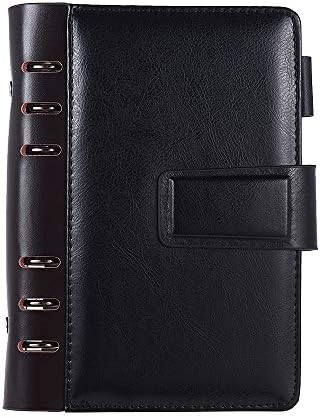 Daisy Storee PU Loose-Leaf Spiral Notebook Binder Business Planner Dairy Agenda Stationery Card Slot Pen Holder Magnetic Cover Black/Brown
