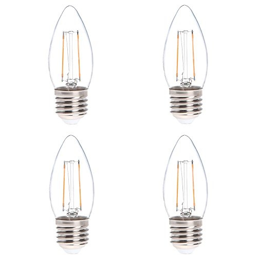 HERO-LED B11-DS-2W-WW27 Dimmable B11 E26/E27 2W Edison Style LED Filament Chandelier Candle Light Bulb, 25W Equivalent, LED Torpedo, Warm White 2700K, 4-Pack