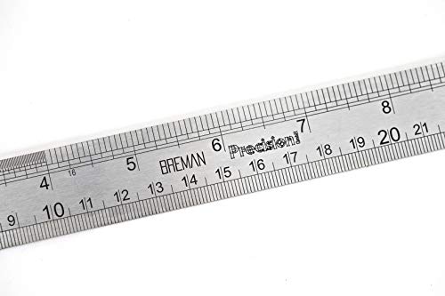 Breman Precision 3-pc Steel Ruler Set I 6 Inch and 2-pc 12 Inch Stainless Steel Straight Edge Rulers with Inch and Metric Graduations I Handy Conversion Table | for Home School Office Engineering