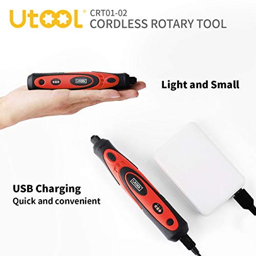 Cordless Rotary Tool, Utool 3.6V Li-ion Rotary Tool with 42 Accessories, USB Charging Cable and 3 Variable Speed of 5000~15000rpm for Delicate & Light DIY Small Projects, Red