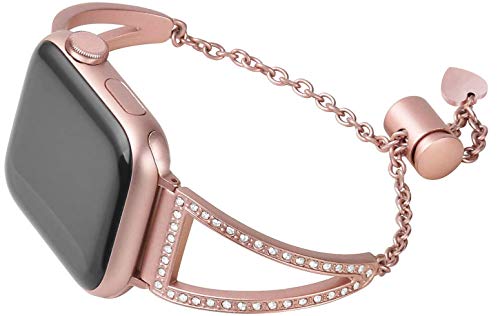hooroor Bling Bands Compatible with Apple Watch Band 38mm 40mm 42mm 44mm iWatch Series 5/4/3/2/1, Women Dressy Metal Jewelry Bracelet Cuff Bangle Wristband Strap Stainless Steel (Rose Gold,38mm 40mm)