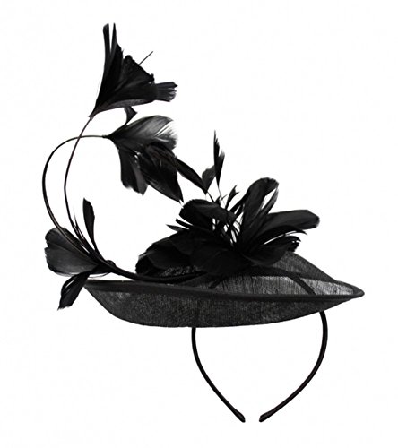 Womans Classy Fascinator Headpiece with Blossoming Tulip flower Design and ribbon - Sinamay fabric - Black