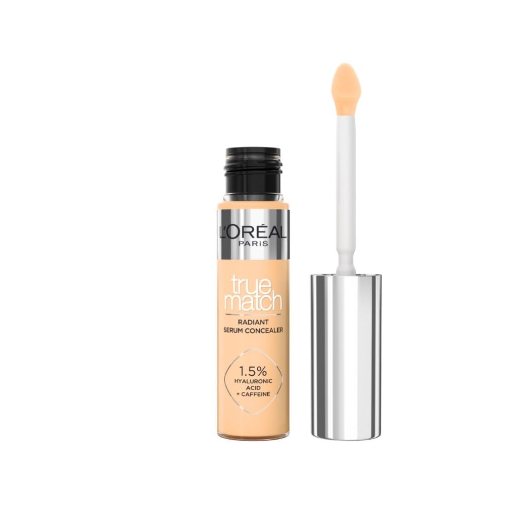 L'Oréal Paris True Match Serum Concealer, Medium Coverage, Radiant Finish, With 1.5% Hyaluronic Acid and Caffeine, Neutralises Dark Circles, Smooths & Replumps Skin, 24H Hydration, 55D