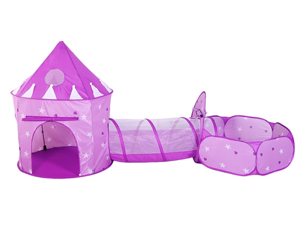 Floving 3 In 1 Kids Play Tent Crawl Tunnel and Ball Pit Child Playhouse Tent with Basketball Hoop, for Indoor and Outdoor Use with Carrying Case. (dark pink)