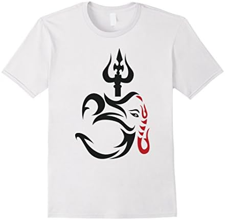 Mens OM-Ganesha And Lord Shiva Divine Trident Trishul T-Shirt Small White