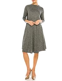 MoDDeals - Vestido de manga larga para mujer, liso y floral, estilo casual, para noche