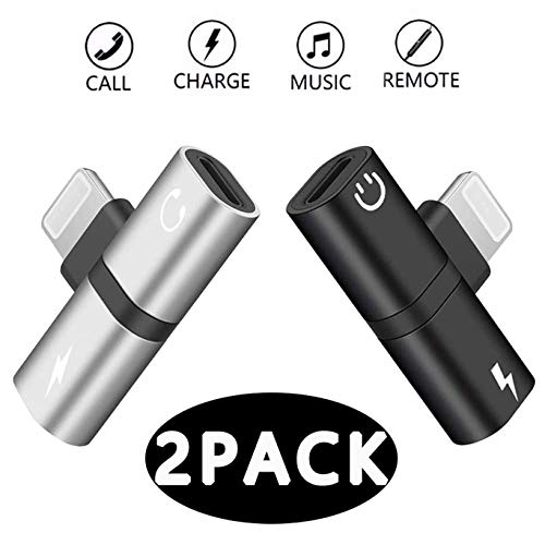 【2 Pack】 Headphone Adapter for iPhone 8/8Plus Adaptor for iPhone 7/7Plus/8/8Plus/X/XS Splitter Earphone Convertor 2 in 1 Accessories Support Music+Charge+Call+Volume Control Support All iOS Systems