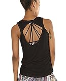 icyzone Yoga Tops Activewear Workout Clothes Open Back Fitness Racerback Tank Tops for Women (M, Black)