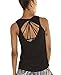 icyzone Yoga Tops Activewear Workout Clothes Open Back Fitness Racerback Tank Tops for Women (M, Black)