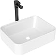 Lordear Vessel Sink Combo 19 x 15 White Bathroom Sink With Faucet Above Counter Rectangle White Ceramic Porcelain Sink with Matte Black Faucet Single Handle Combo