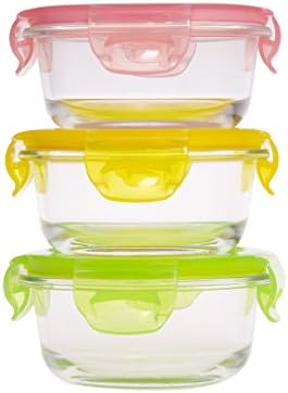 Glass Baby Food Storage Containers with BPA Free Lid โ Mini Containers (Colorful 3- Pack,7.12oz,0.89cup,Round)